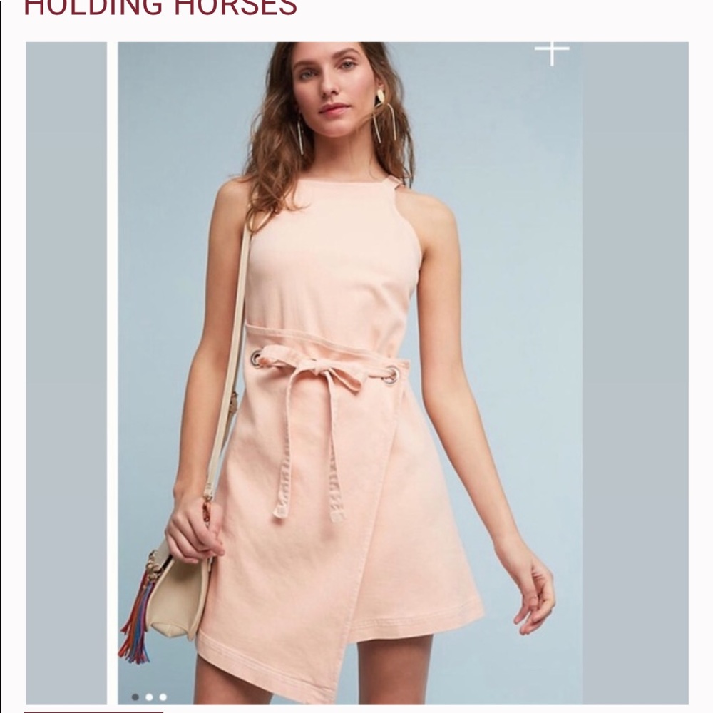 Anthropologie x Holding horses pink denim wrap dress